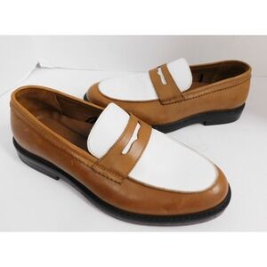 EXPRESS Penny Loafers Two Tone Tan White Leather Shoes sz 10 M $120rt NEW
